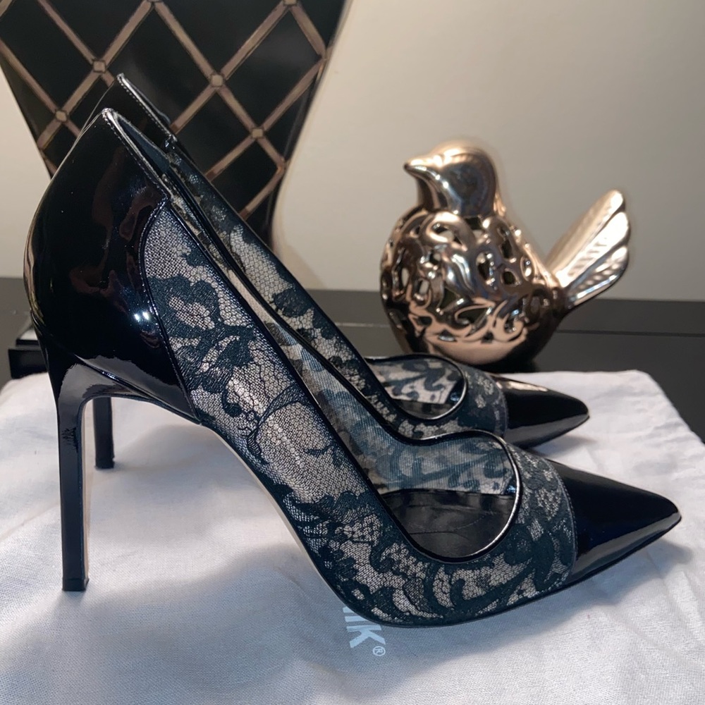 Manolo Blahnik lace and patent leather BB pump